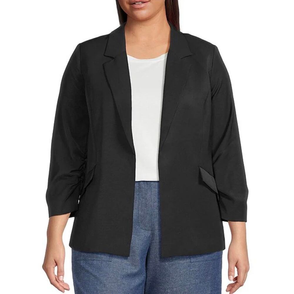 Skies Are Blue Curvy Black Open Front Blazer Jacket 3/4 Sleeve 2X NWOT
